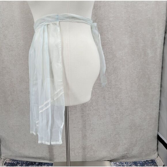 Vintage 60s Sheer Pale Blue Hostess Waist Apron with White Lace and Pocket - Picture 5 of 11